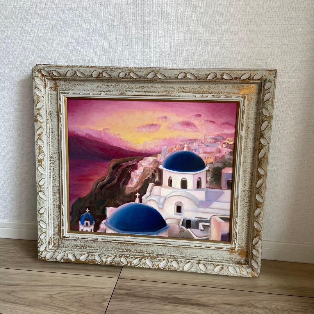 油絵　「ギリシャ」 風景画 8号 額装付き