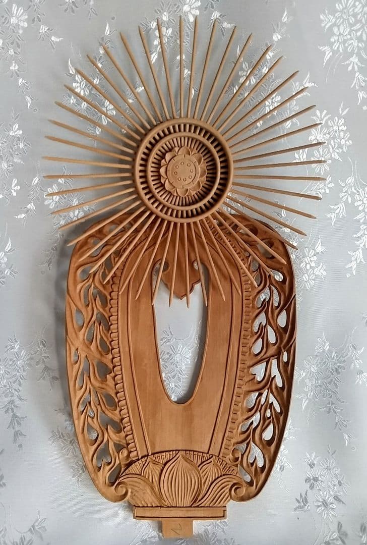 光背のみ#554 立像6.0寸用 放射光 火焔 透し彫◆白檀 木彫 仏像付属品 光背のみ#554 立像6.0寸用 放射光 火焔 透し彫◇白檀 木彫