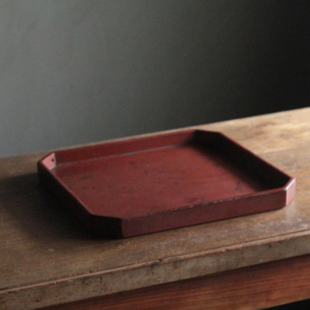 隅切 折敷 朱塗り 盆 No.3 古美術 古道具 アンティーク 折敷盆