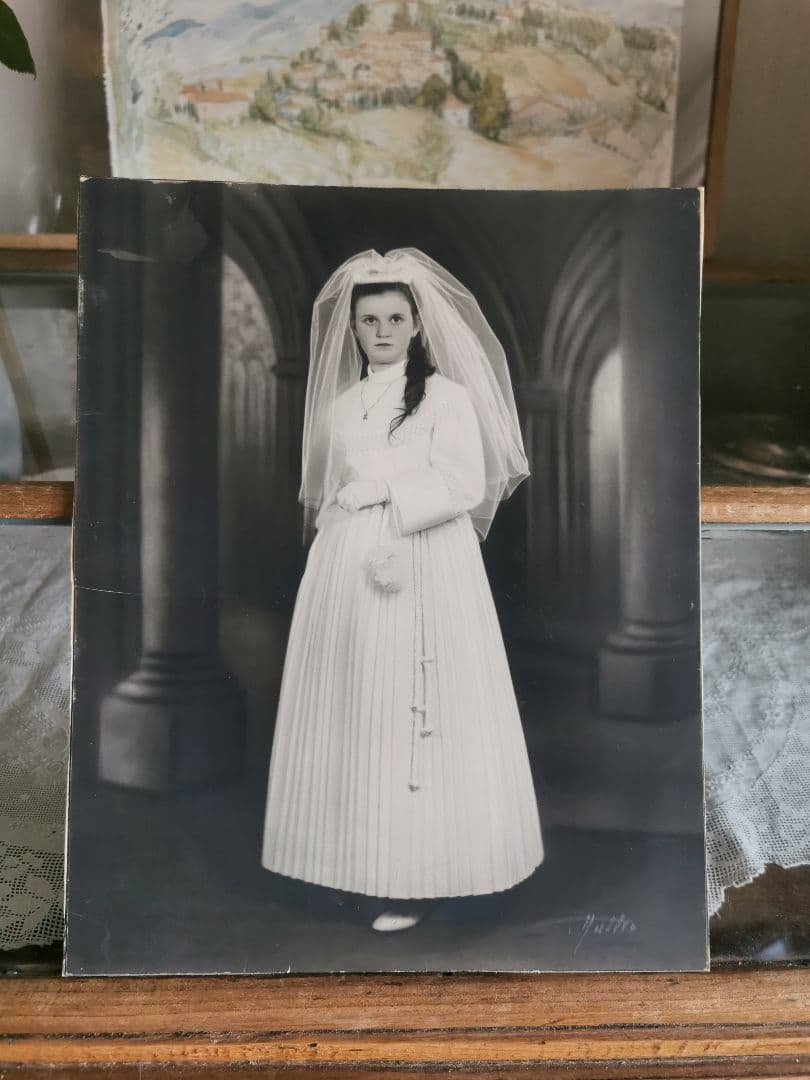 アンティーク写真館撮影 初聖体式 白いドレスの婦人 フォトグラフィ 3