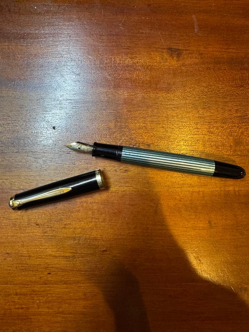 ペリカン 400NN M&K 万年筆 EF 極細字 緑縞 グリーン