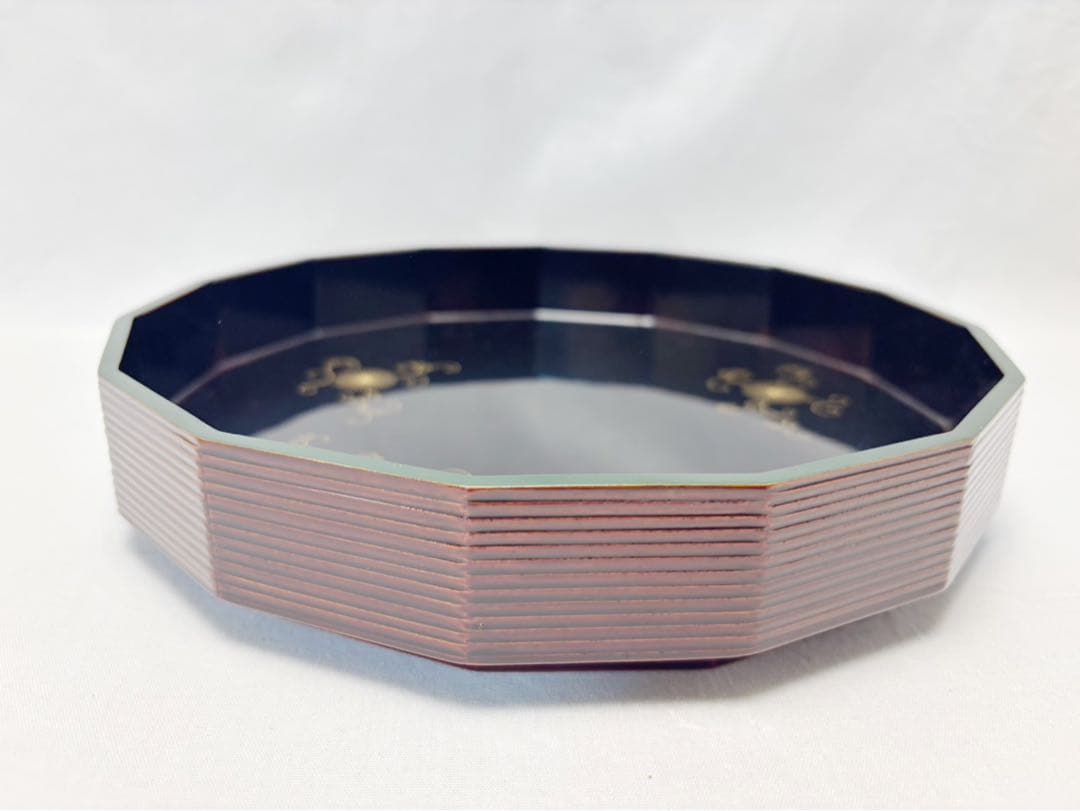 茶道具 表正作 鵬雲斎好 木製溜塗 蒔絵付 松聲盆 干菓子器 十五角 菓子