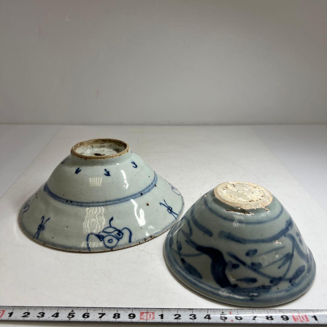 中国古玩　新渡中鉢2客　口径約17/12.7㎝　東Y7-0804①