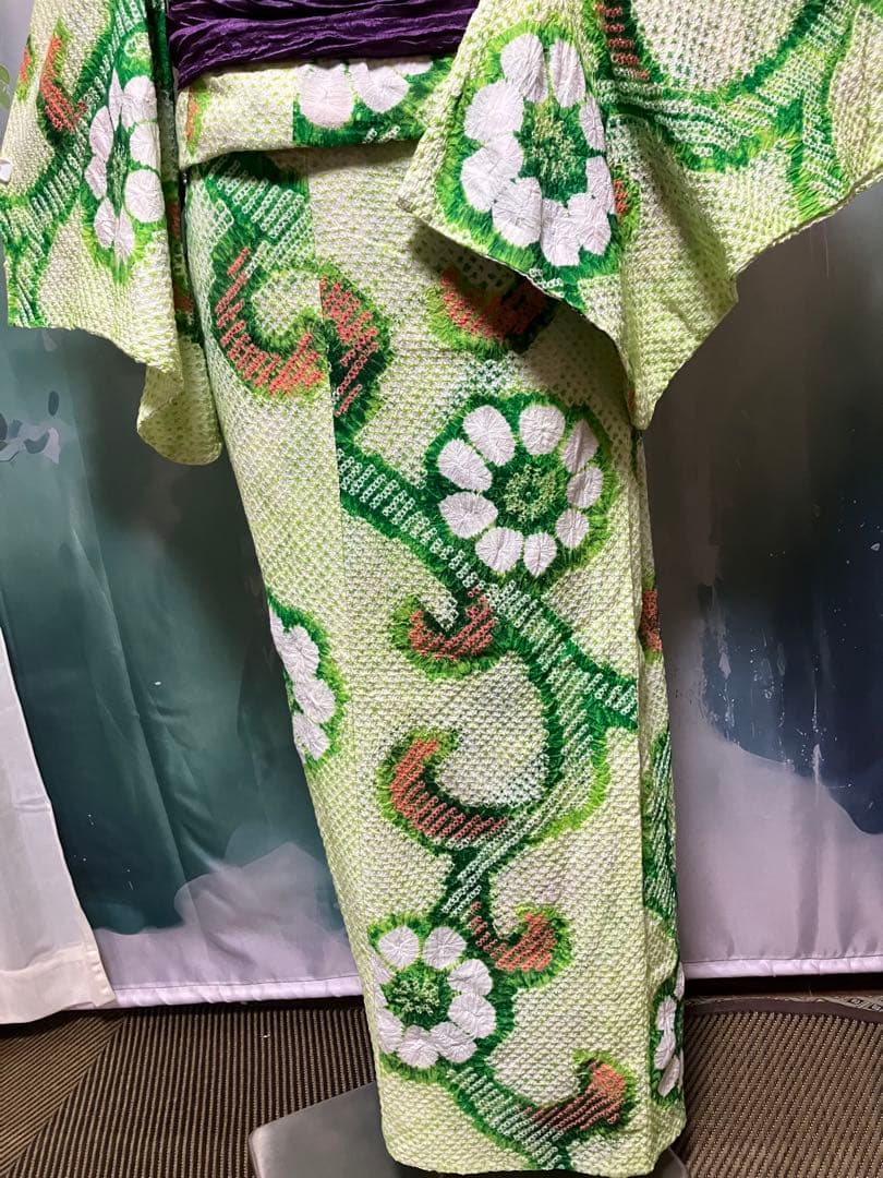 い*ふ様 オークション有松鳴海総絞り浴衣のみ緑、158±5