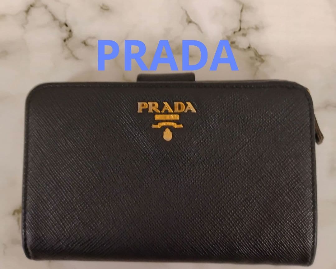 APV18 プラダ サフィアーノメタル L字ファスナー財布 ゴールド金具