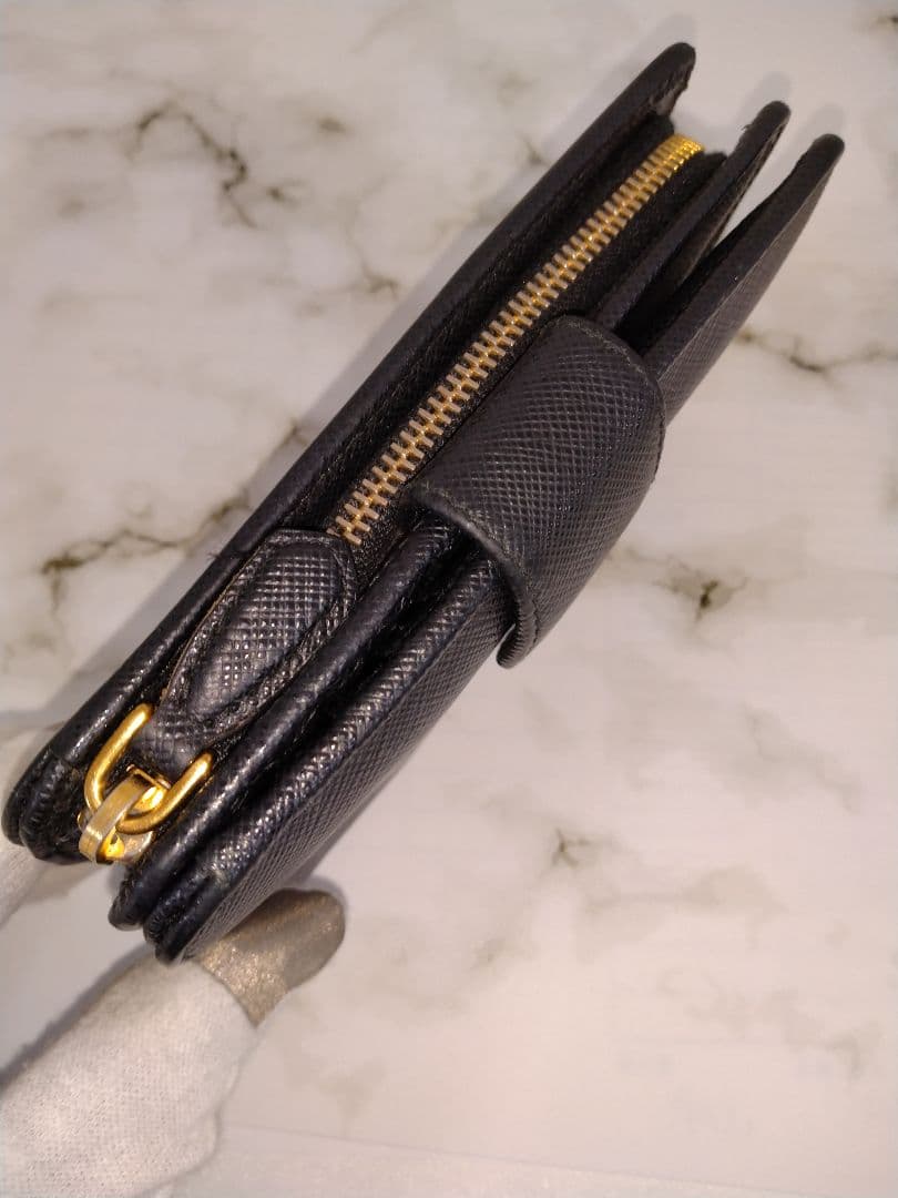 APV18 プラダ サフィアーノメタル L字ファスナー財布 ゴールド金具