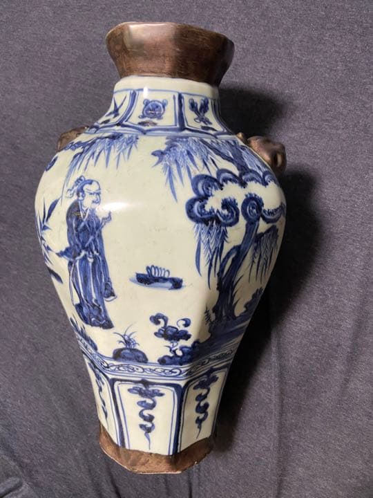 中国骨董古美術染付青花雲堂手花瓶アンティーク