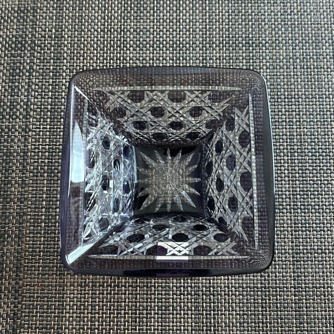 新品未使用】江戸切子 小鉢 食器 スクエア 紫 大友精三 東京都伝統工芸