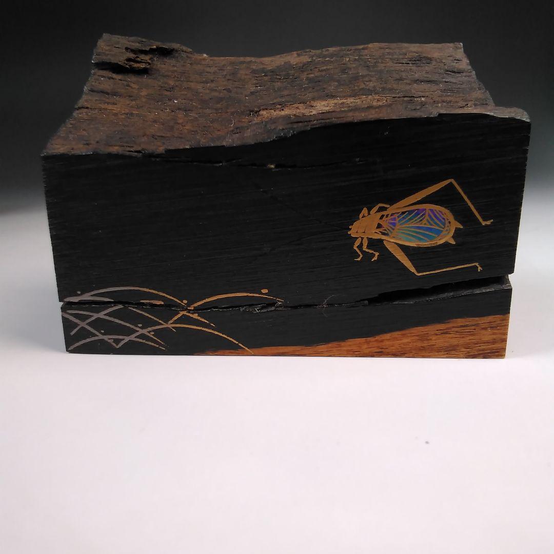 ア107 『蒔絵師　牧田芳祥　作』『黒檀　鈴虫蒔絵　香合　共箱』茶道具