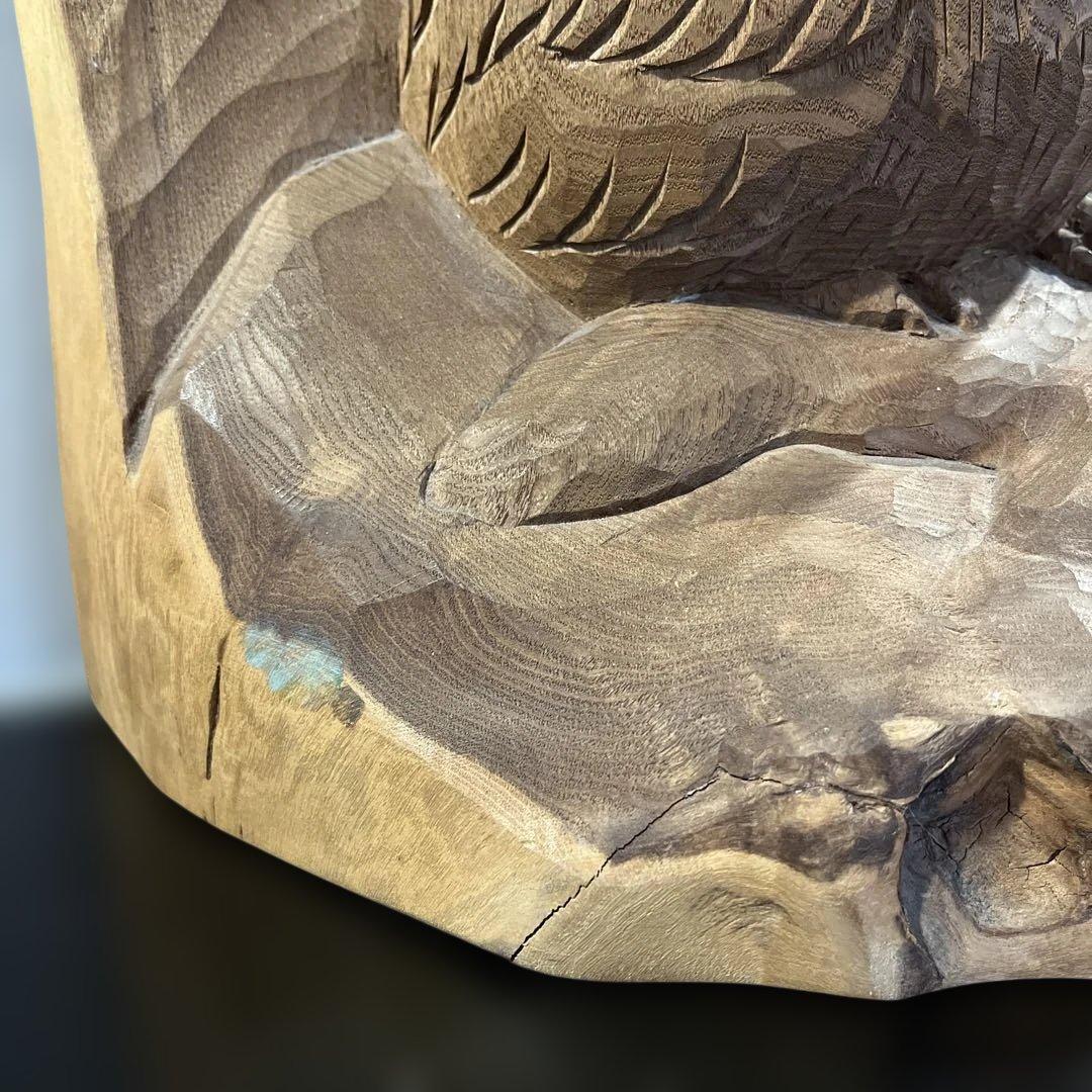 フクロウ 手彫り 在銘 上西捷敏 木彫り 工芸品 彫刻 コレクション 送料