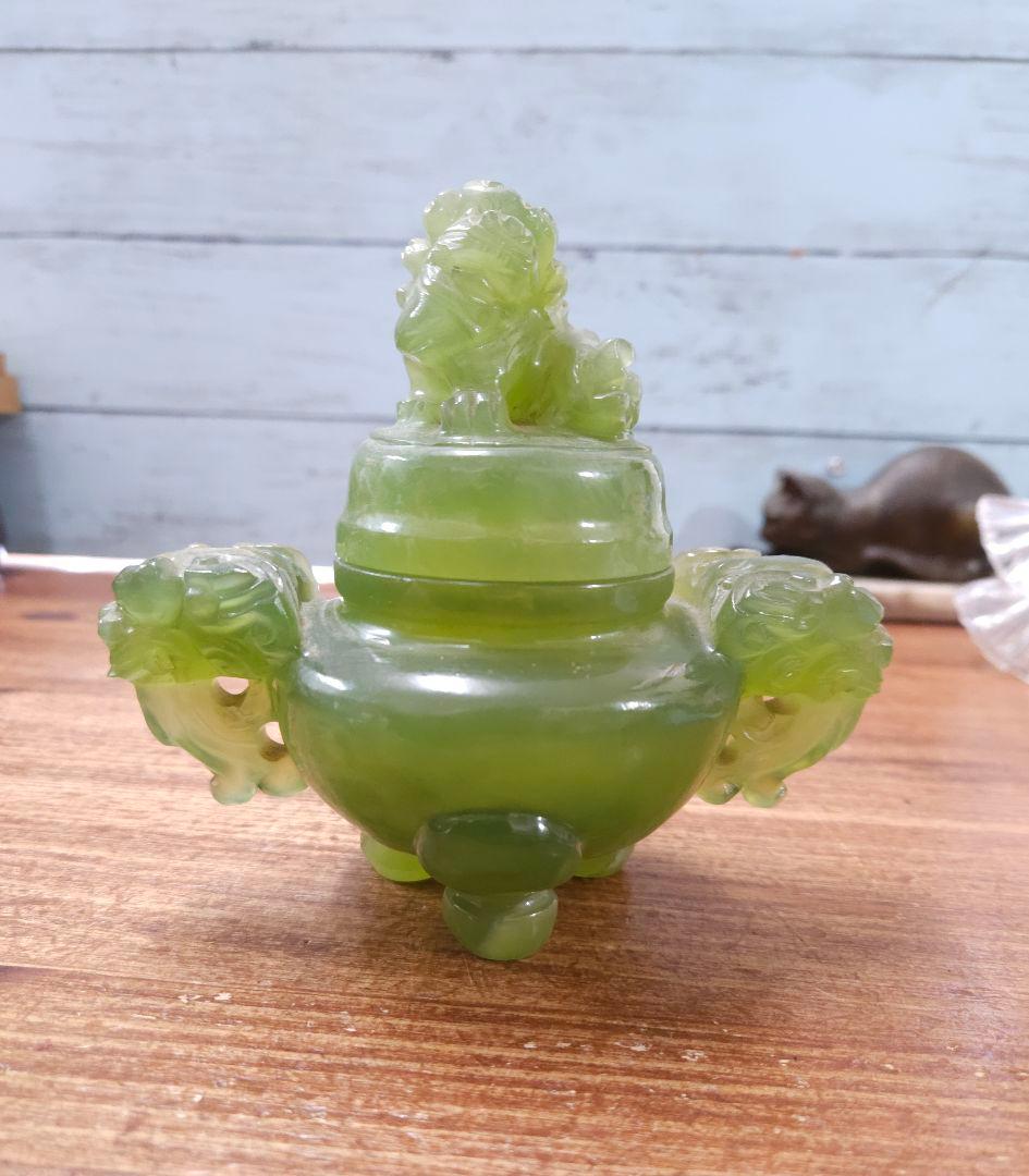 中国美術品 彫刻 玉石 香炉 箱付 置物 中国 香炉 狸 香台 R8792 中国