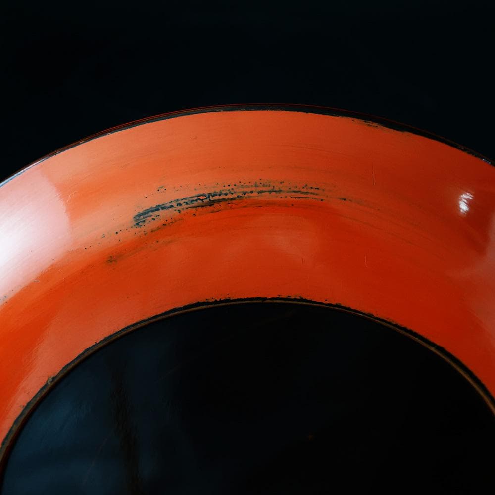 時代年代物 根来塗 丸盆 直径約25cm 時代箱 藍染 根来盆 煎茶盆 木製漆器