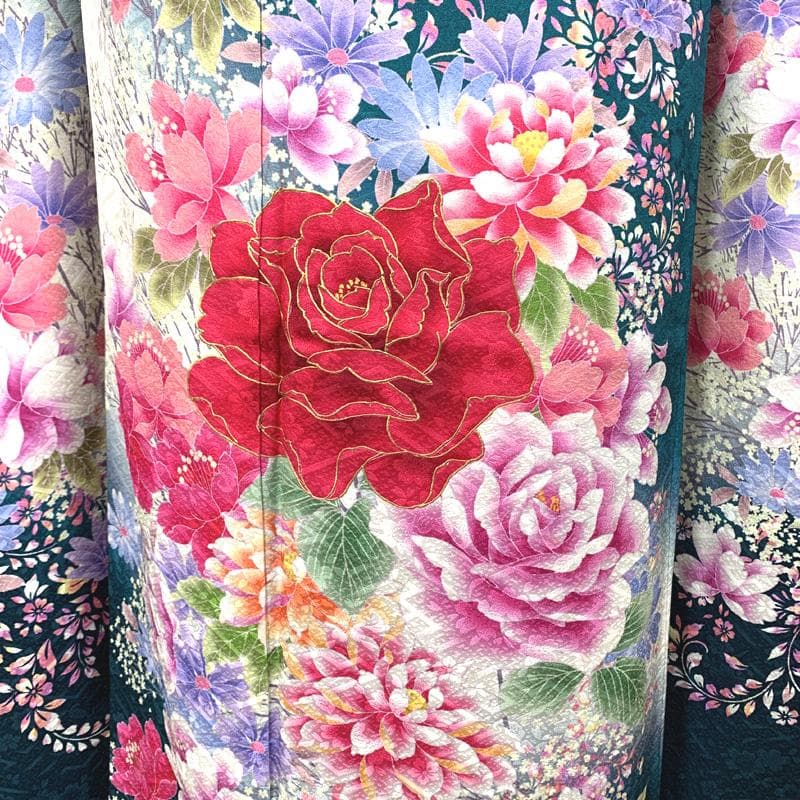 410z14〇高身長な方にも 振袖 長襦袢付き 地紋 金彩〇美品