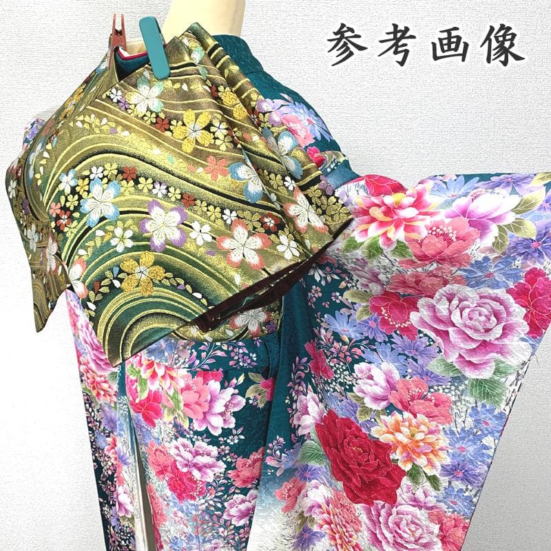 410z14〇高身長な方にも 振袖 長襦袢付き 地紋 金彩〇美品