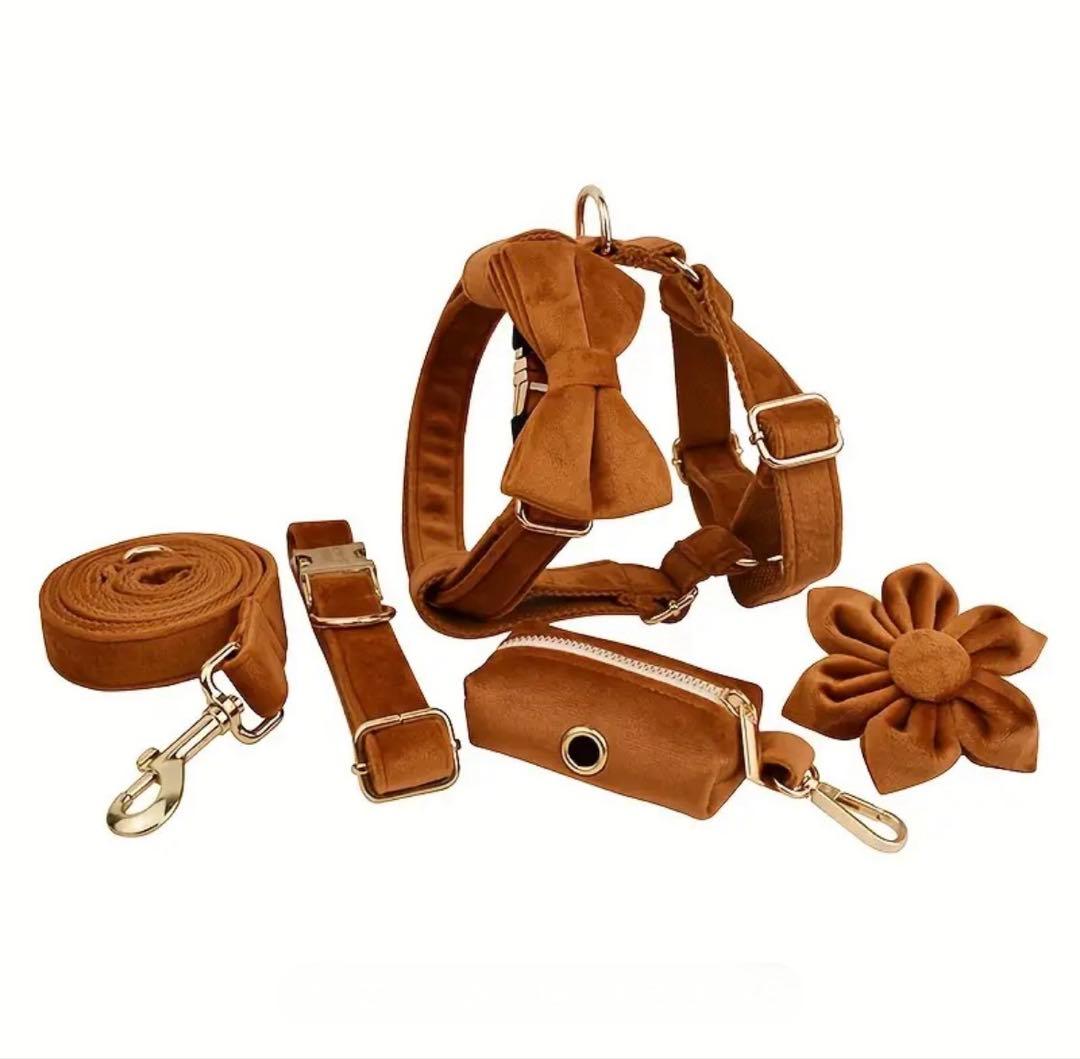 オーダー 名前 ネイム 首輪 ピンクブラウン リード ハーネスセット