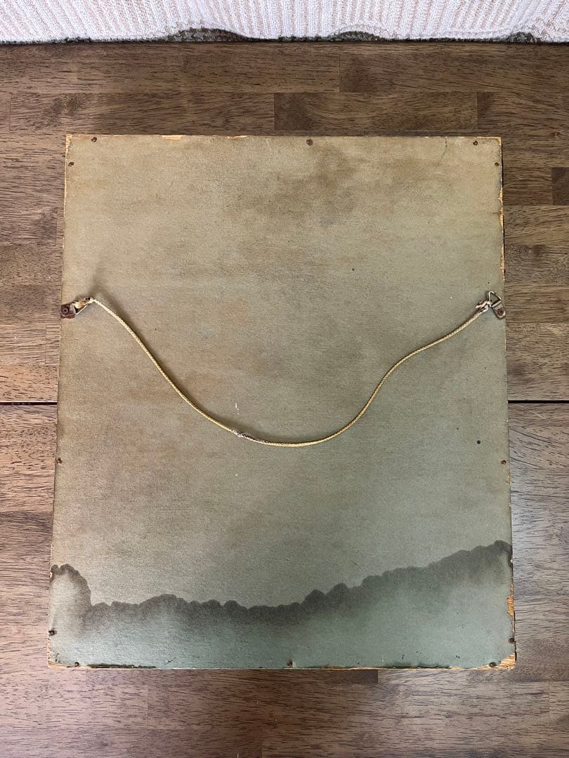 【アンティーク】額装 額縁 鉄板彫刻 葉っぱ リーフ 鳥 金色 オブジェ 飾り物