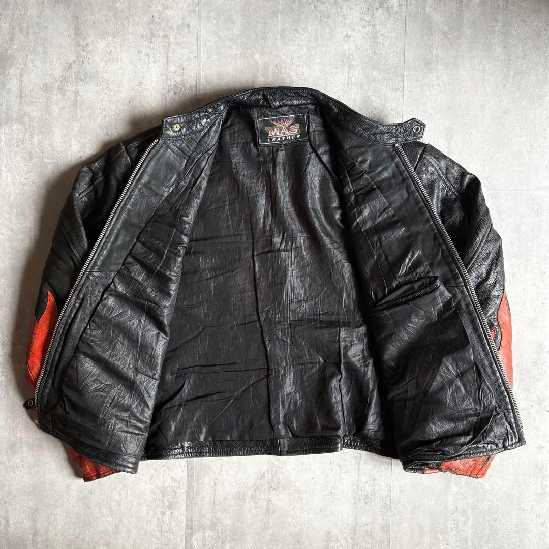 90s vintage】ライダース シングル ファイアパターン 本革 古着