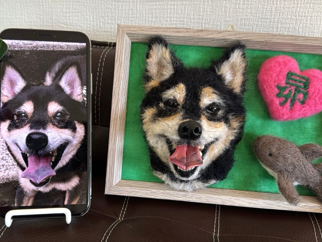 わんこ限定わたわたペットのうちの子プレート羊毛フェルト作品