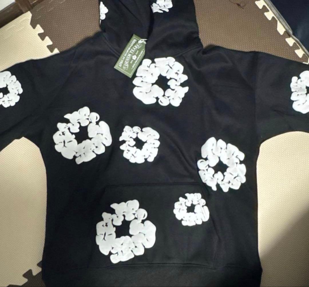 黒 花柄 フード付きパーカー
