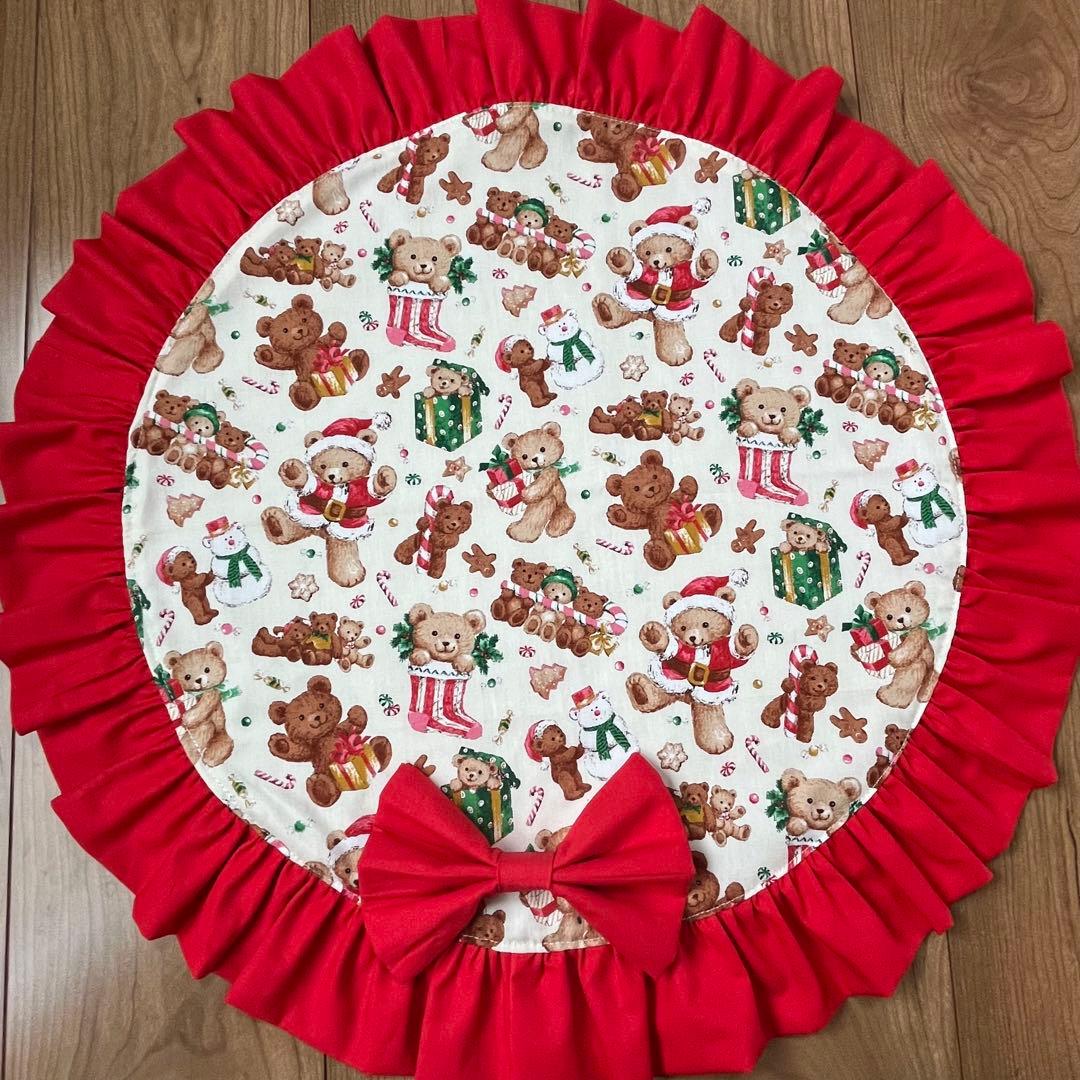 1223.カフェマットM56 赤クリスマス リバーシブル ハンドメイド 犬犬服