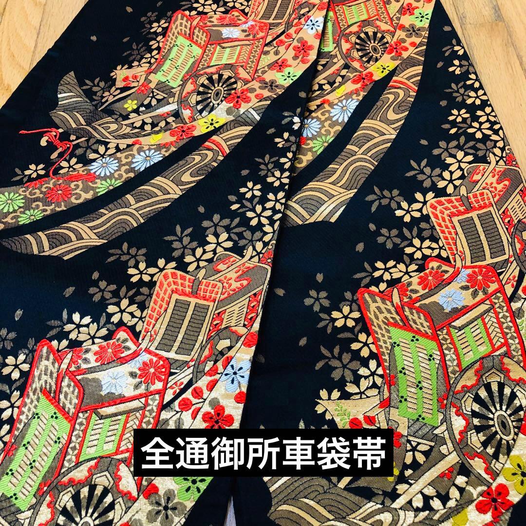 七五三七歳❣️豪華黒地ラメ花々金彩⭐︎正絹全通袋帯刺繍煌びやか⭐︎完全フルセット
