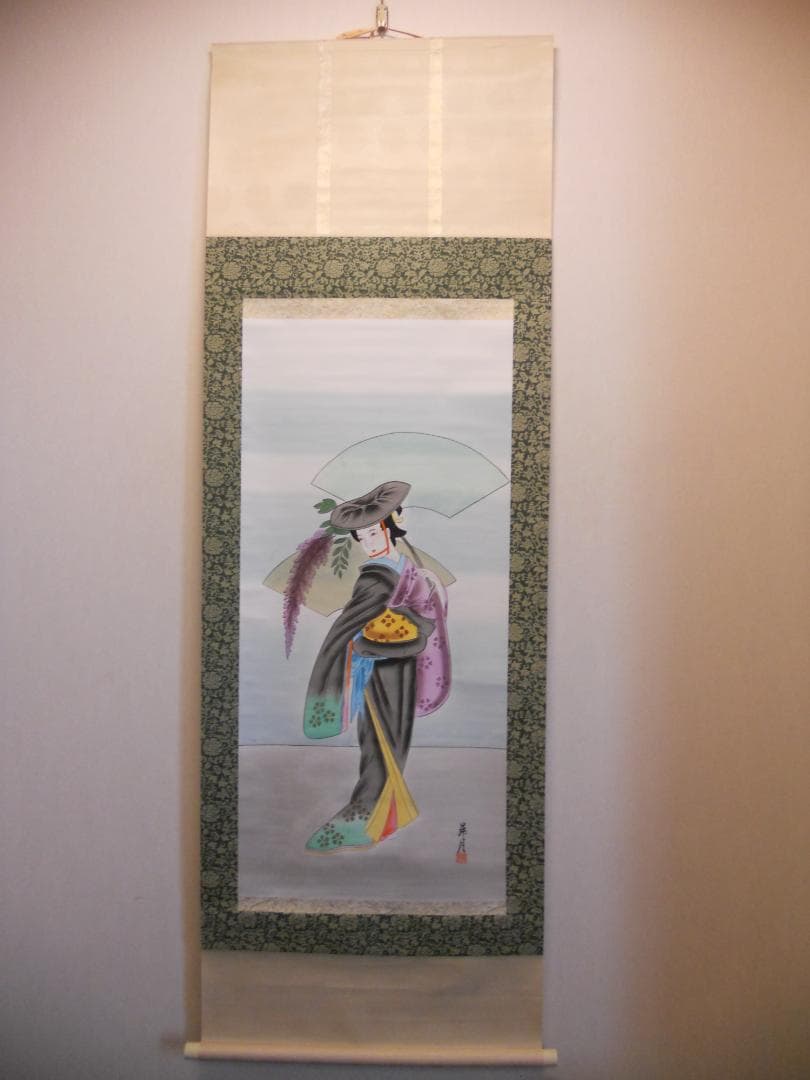 掛け軸 昇月 藤娘 紙本 希少 軸装 茶道具 掛軸 美品 です。