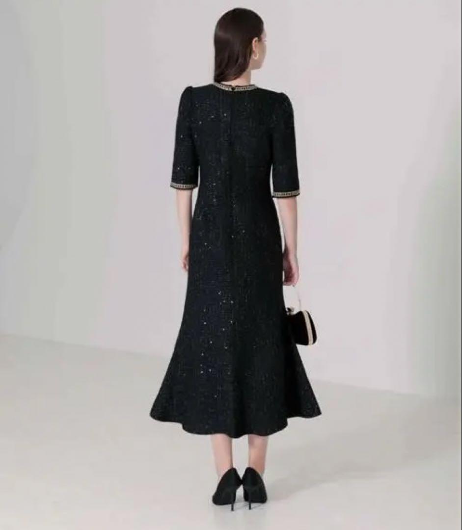 Leja ラメツイードレザーパイピングパールマーメイドワンピース