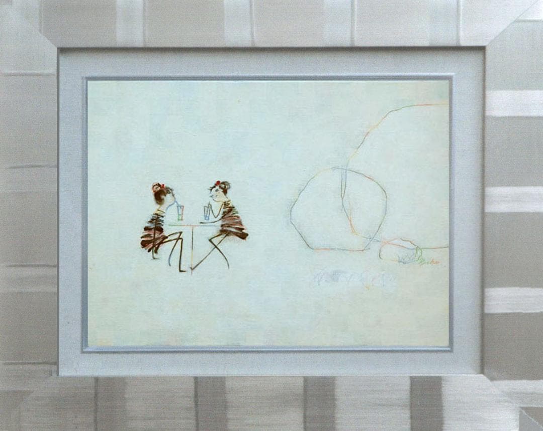 油絵 菅家令子 絵 絵画インテリア額付(青緑＋金色の枠)F4-081714 女子