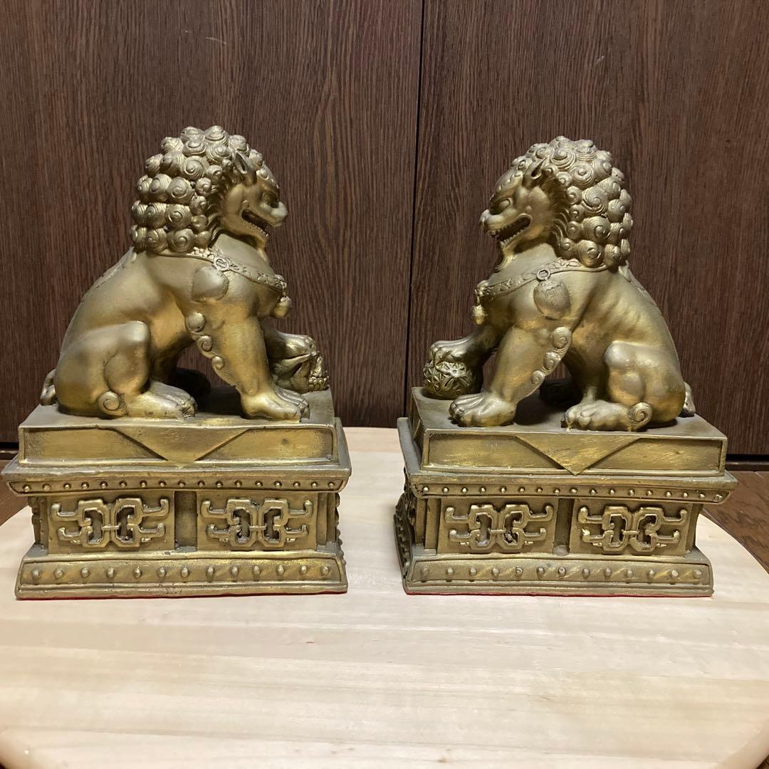 最強の守護者 真鍮製 シーサー 獅子 狛犬像2体セット - 工芸品高 品質