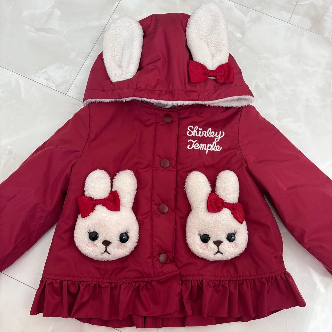 美品♡シャーリーテンプル♡うさぎタフタコート♡赤♡ベビフリ♡うさ耳アウター