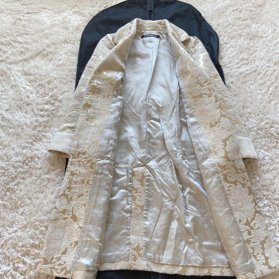 美品ヴィヴィアンタムゴールド花柄コートジャガードチャイナ金ロング0