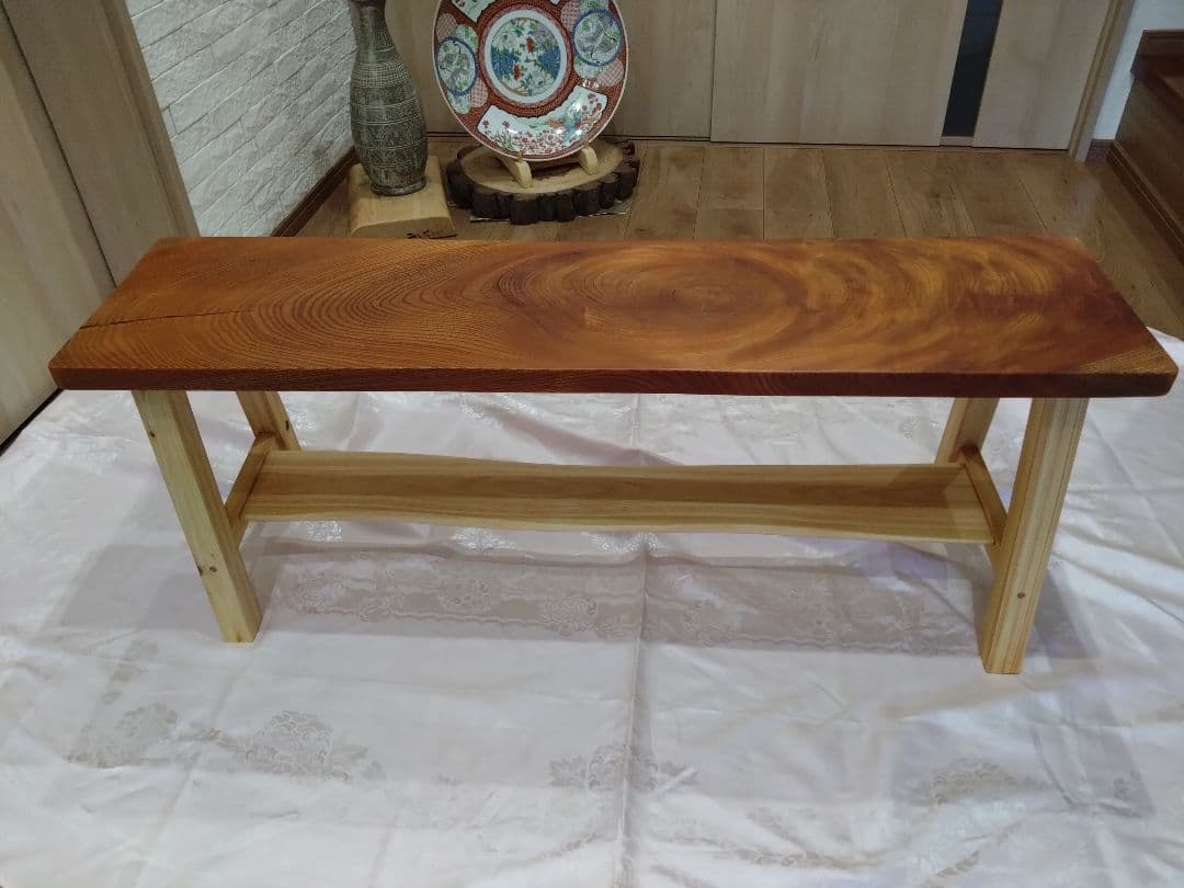 欅一枚板のベンチ75　Haru❕❕長寿のケヤキの杢目が綺麗に出ております。