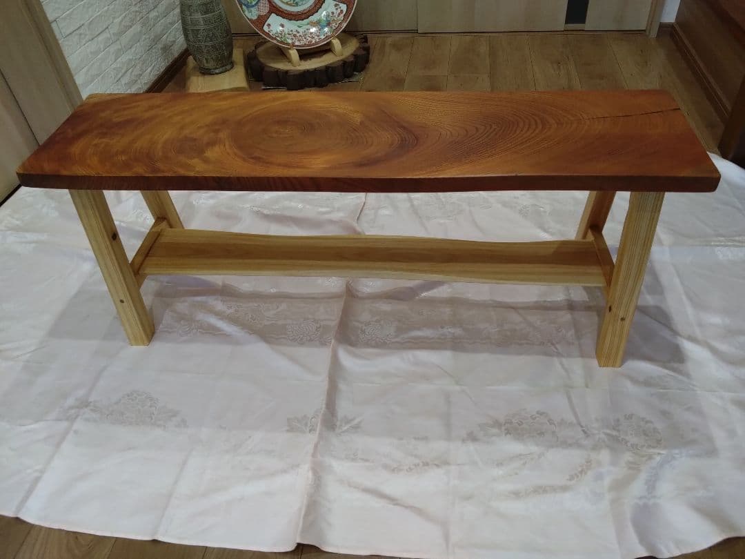 欅一枚板のベンチ75　Haru❕❕長寿のケヤキの杢目が綺麗に出ております。