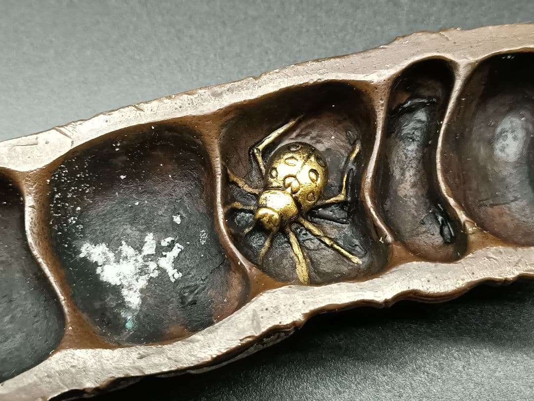 銅製鎮紙 金工師 金工 絵金銀 夏虫図 竹形 蝦蟇 蝉 蜘蛛 蠍