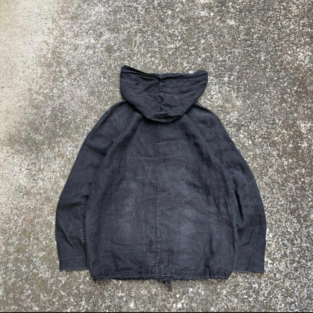 希少 90s LANDS'END シャツパーカー リネンシャツ 麻 ブラック