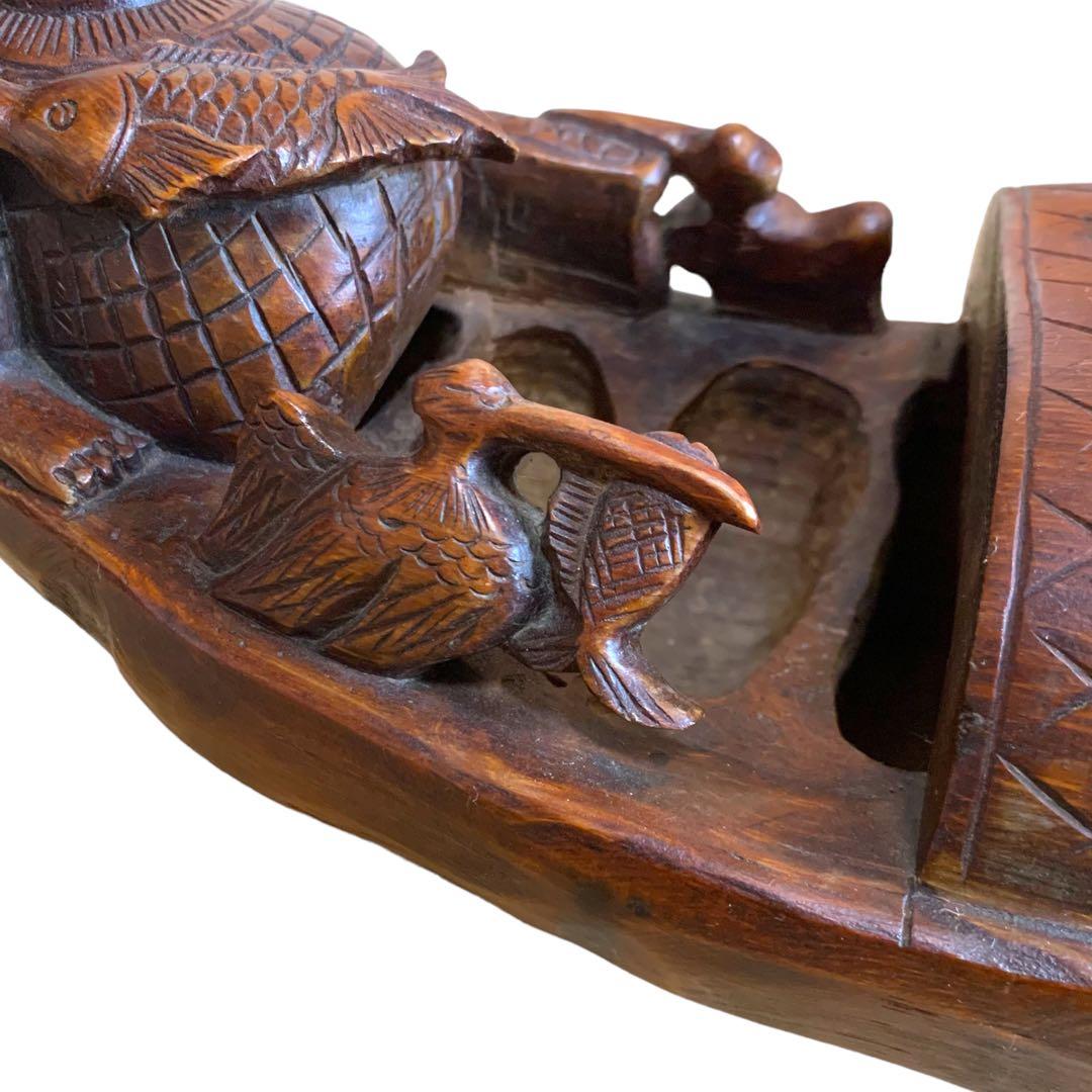 管理番号❀M169◻️⊶希少レア1点物⭐︎ 老子 木舟 竹 木彫り 漁師