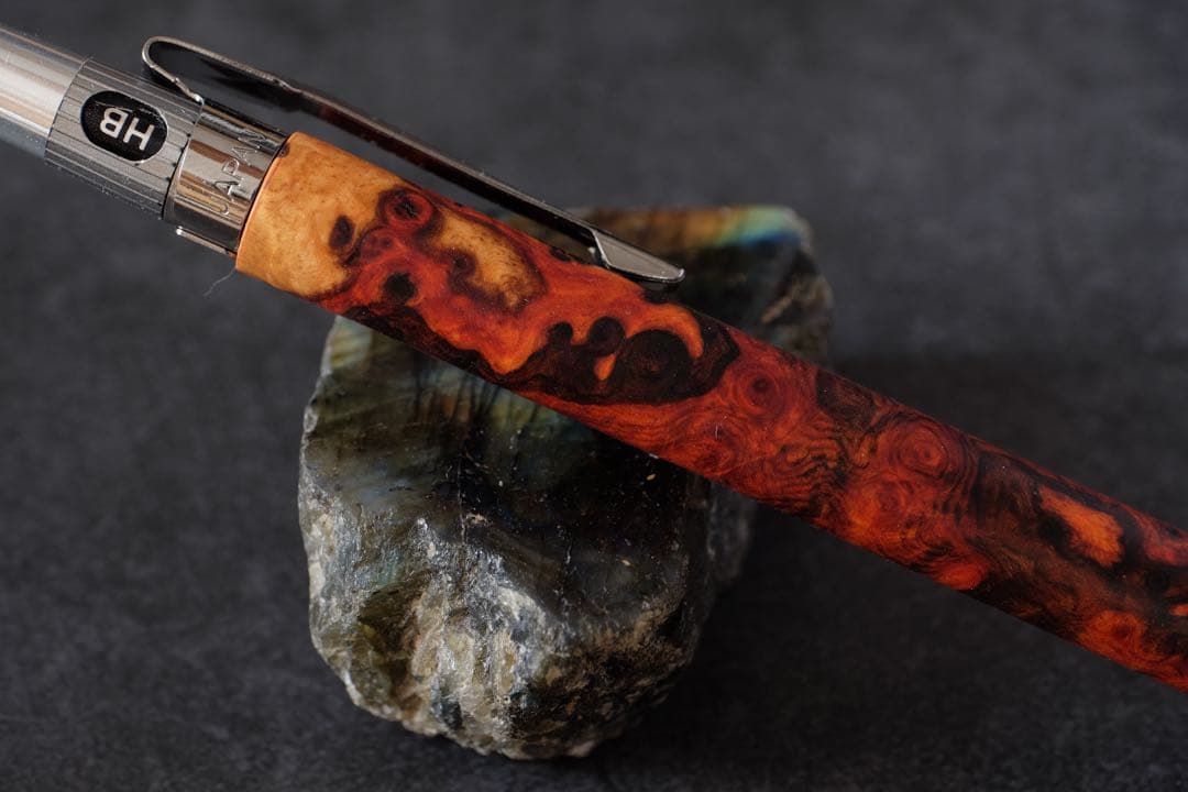 PG5木軸カスタム0214　高村杢工房 製図用シャープペンシル　極上花梨瘤紅白