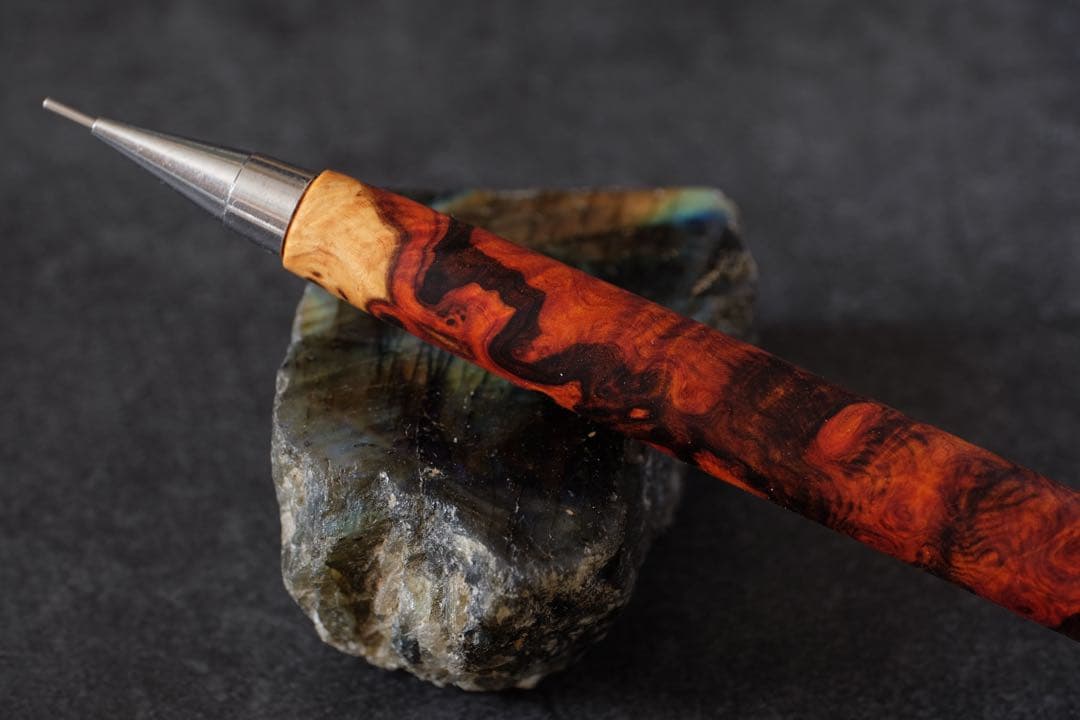 PG5木軸カスタム0214　高村杢工房 製図用シャープペンシル　極上花梨瘤紅白