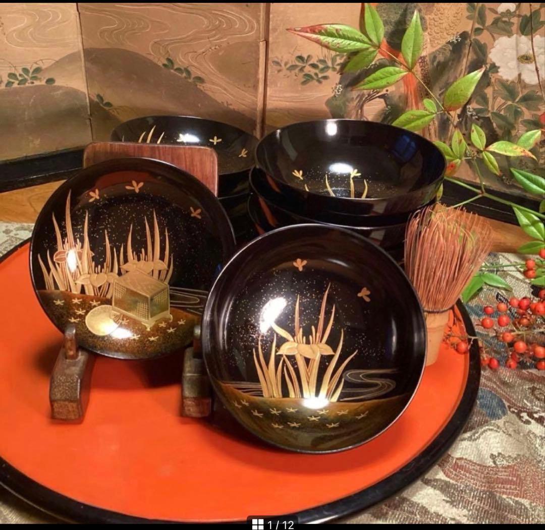 A1061 木製輪島塗 懐石道具 衝羽根に流水菖蒲 蒔絵 2客 - メルカリ