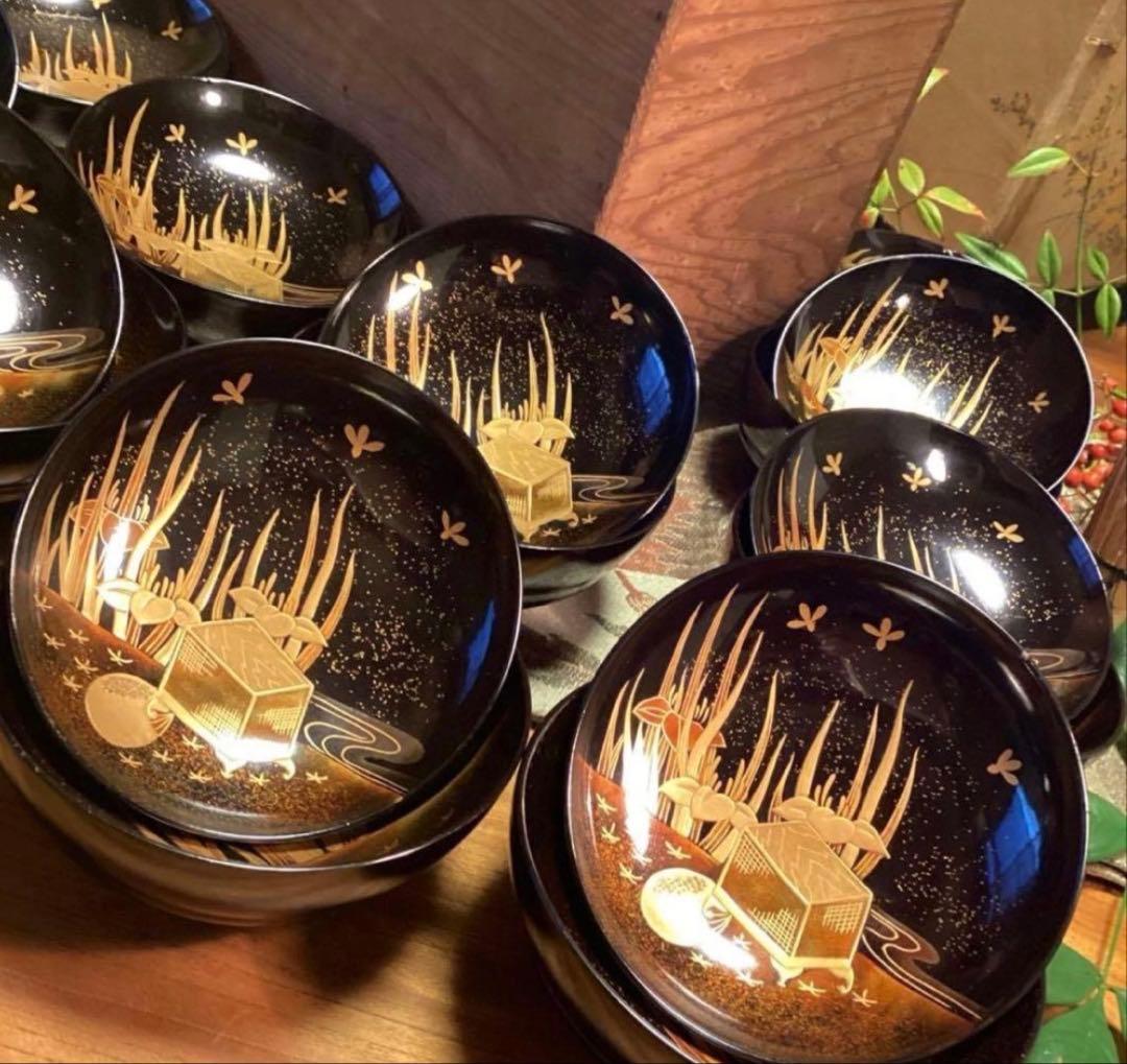 A1061 木製輪島塗 懐石道具 衝羽根に流水菖蒲 蒔絵 2客 - メルカリ