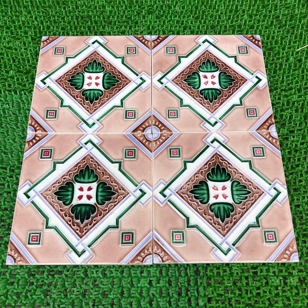 日本製アンティークマジョリカタイル②4枚セット・プラナカンタイル