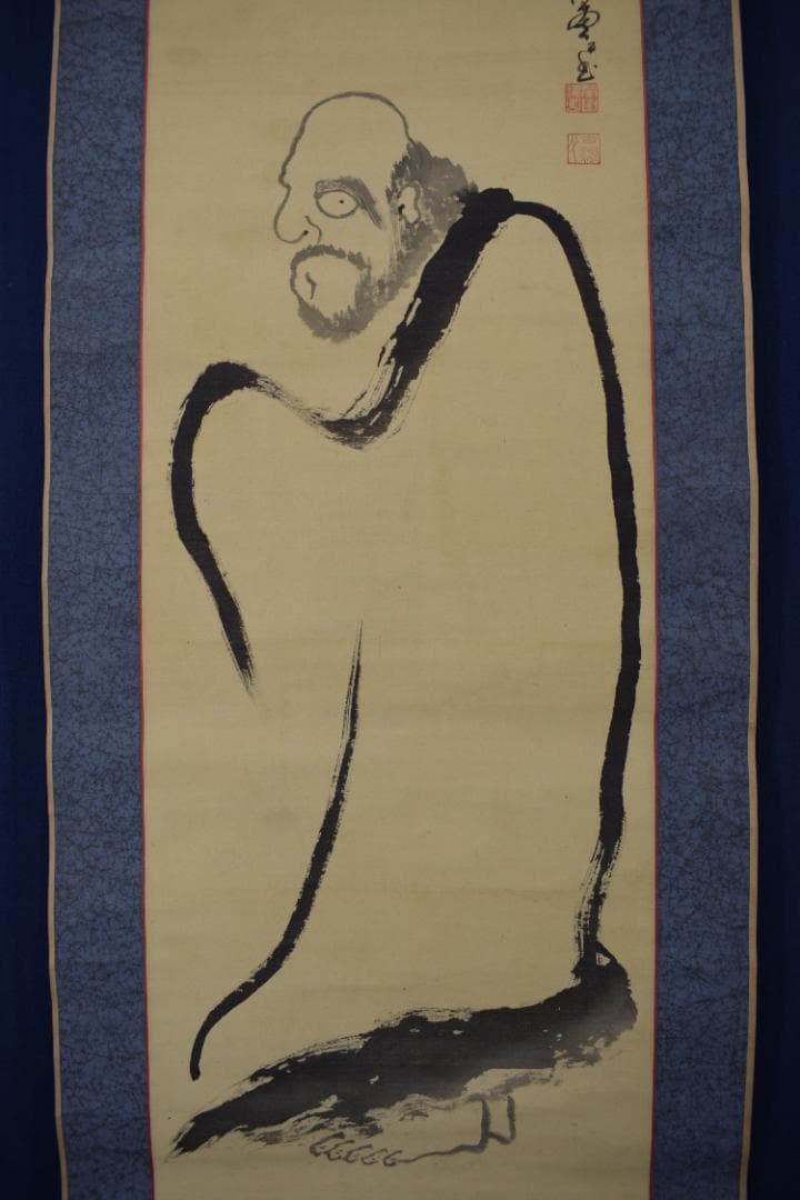 國清山主/達磨画賛/ダルマ図/掛軸☆宝船☆Y-834 JM