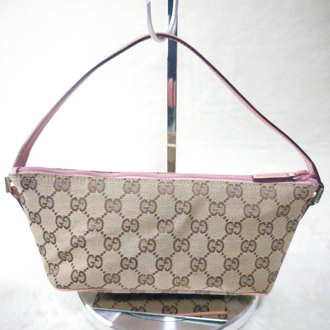 【美品・希少】グッチ アクセサリーポーチ GGキャンバス ピンク系 07198