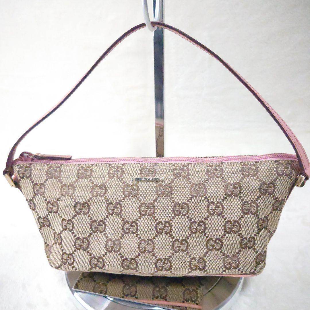 【美品・希少】グッチ アクセサリーポーチ GGキャンバス ピンク系 07198