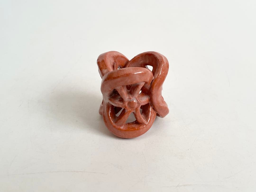 陶芸家 伊東桂楽 赤 三ツ輪 蓋置 茶道具 共箱 楽焼 赤