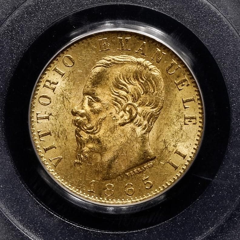 PCGS MS62 イタリア 20リラ1865ヴィットリオエマニュエル2世