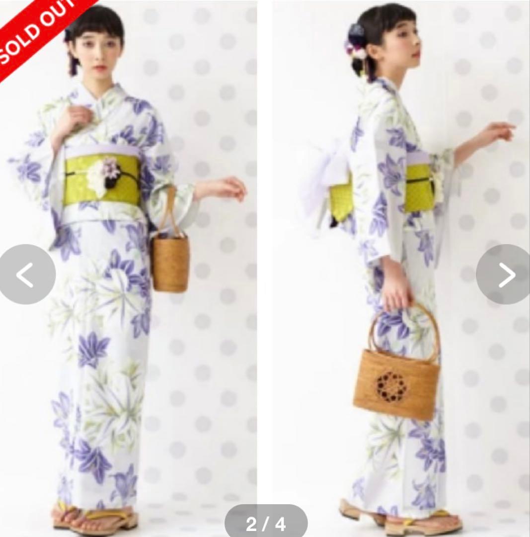 ふりふ　浴衣　帯セット　紫　百合