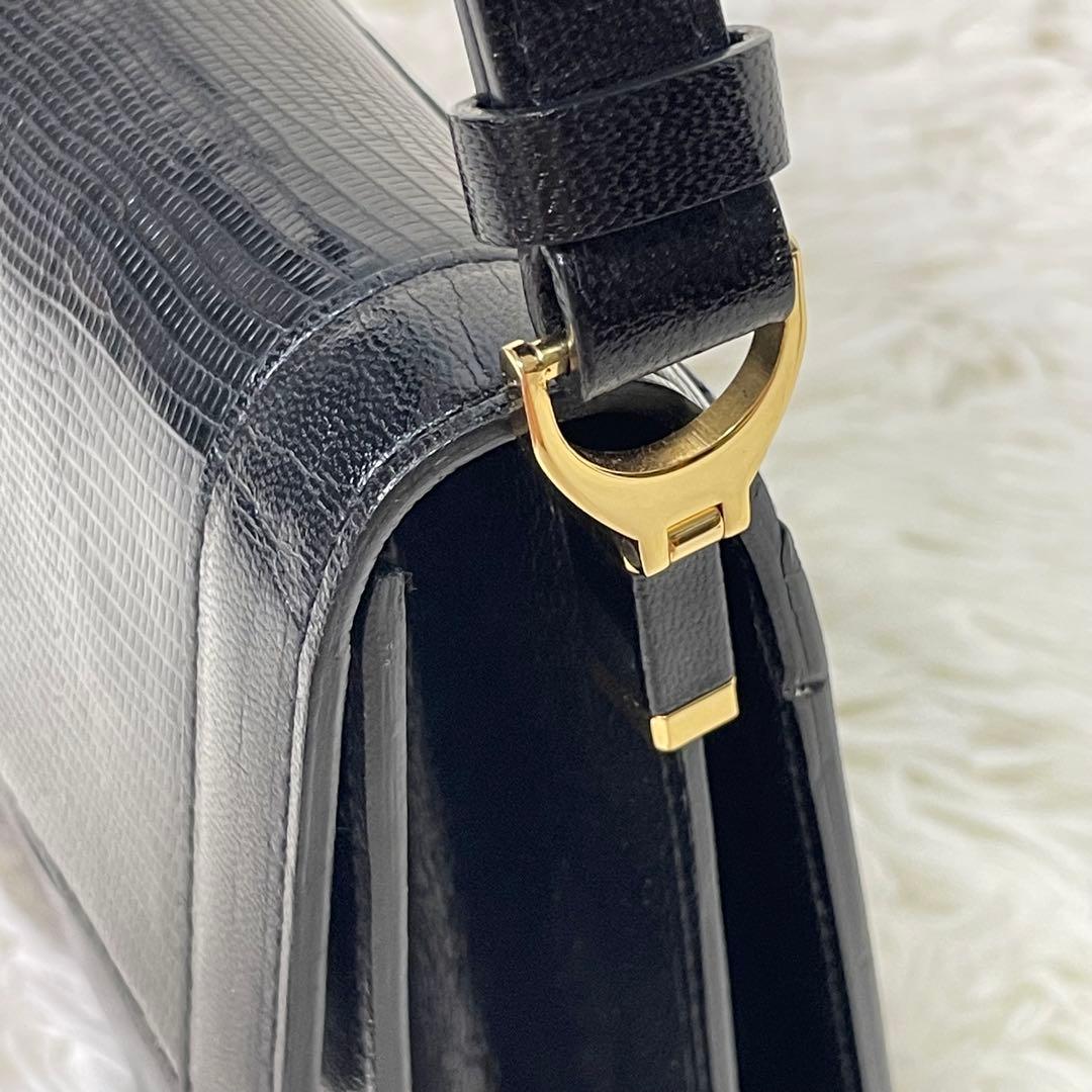 美品 YSL イヴサンローラン リザード レザー ハンドバッグ カサンドラロゴ