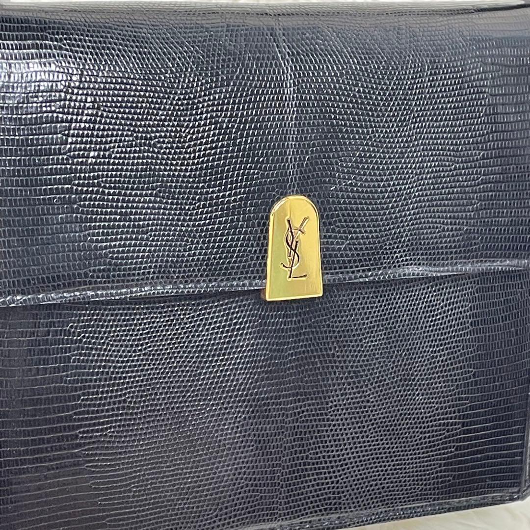 美品 YSL イヴサンローラン リザード レザー ハンドバッグ カサンドラロゴ