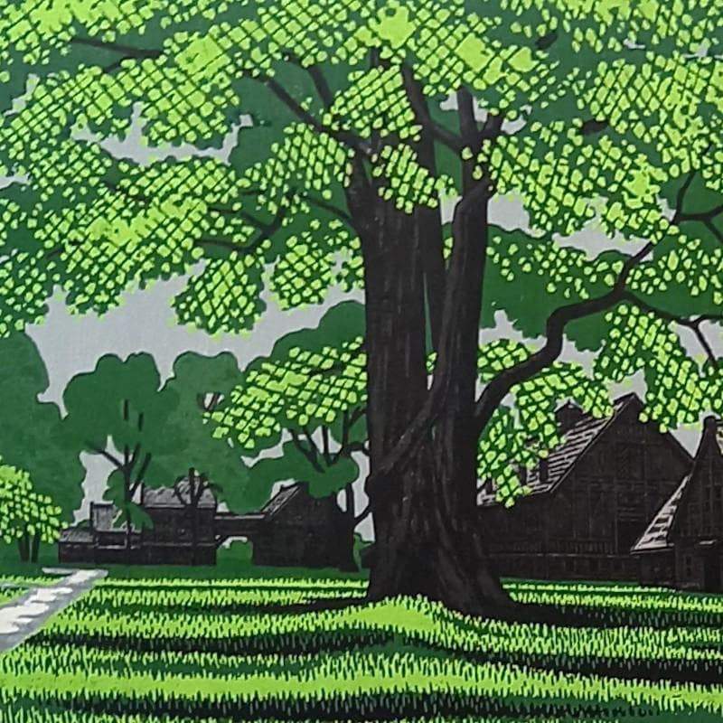 ☆大本靖☆「初夏の北大農場」木版画 ◇北海道文化賞受章◇三三サイズ